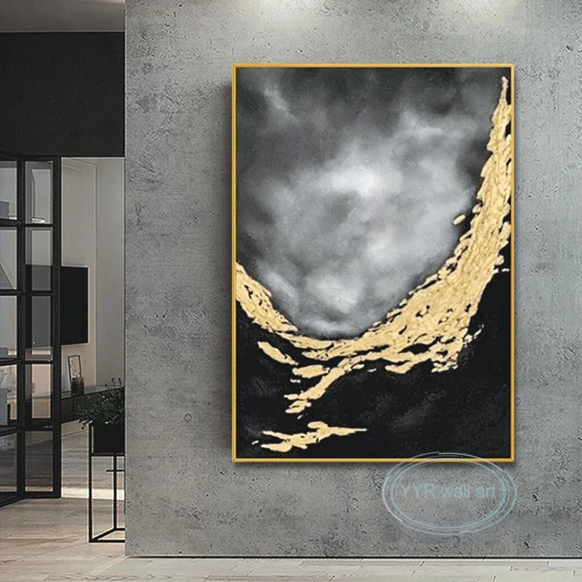 

Light Luxury Art Large Oil Painting Hand Painted Abstract Black Gold Foil Canvas Mural Modern Minimalist Wall Decoration Picture