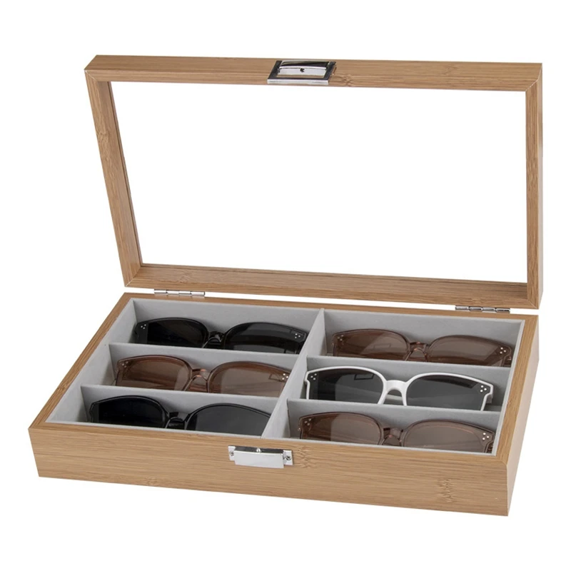 

Wood 6-Grid Eye Glasses Case Eyewear Sunglasses Display Storage Box Holder Organizer Eyeglasses Display Organizer