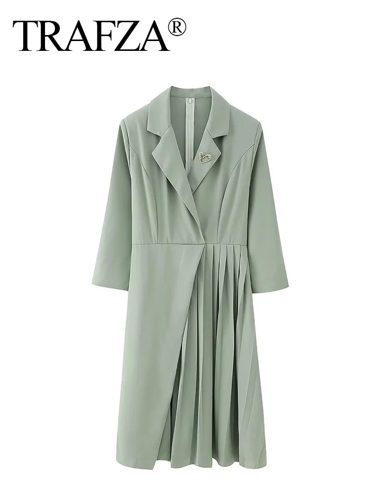 TRAFZA Female Asymmetrical Dress Solid Turn-Down Collar Three Quarter Sleeve Love Brooch Decorate Spring Dress Woman 2024 Trendy
TRAFZA Female Asymmetrical Dress Solid Turn-Down Collar Three Quarter Sleeve Love Brooch Decorate Spring Dress Woman 2024 Trendy