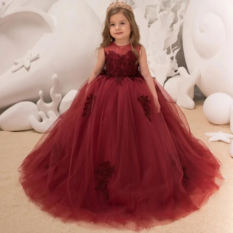 Beaded Burgundy Flower Girl Dress for Wedding Ball Gown Tulle Pageant Princess Gowns Puffy Christmas Party Gown 2024
Beaded Burgundy Flower Girl Dress for Wedding Ball Gown Tulle Pageant Princess Gowns Puffy Christmas Party Gown 2024