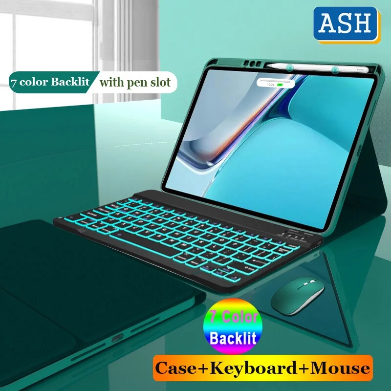 

ASH for iPad Air 3 10.5" Air 5 4 10.9 Pro 11 2022 2021 2020 iPad 10th 10.9 10.2 9th 8th 9.7 Backlit Keyboard Mouse Leather Cover