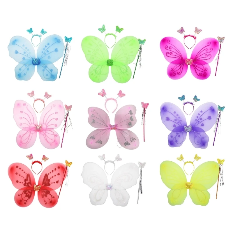 

652F Performance Fairy Wing Butterfly Wings Sparkling Angel Wing Dress Up Halloween Dress Up Cosplays Costumes for Girls Kid