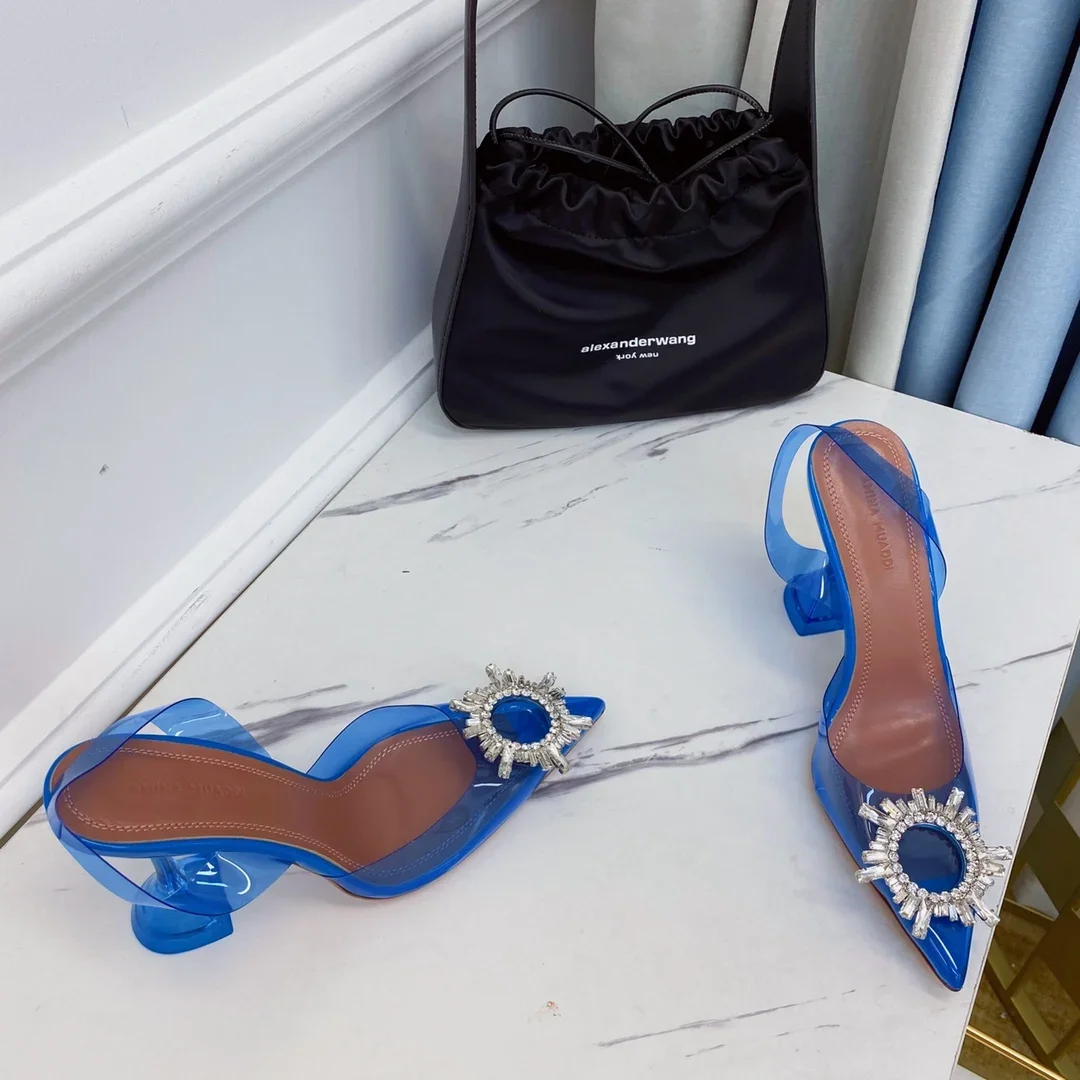 

Begum embellished PVC slingback pumps Crystal Pointed Toe rhinestone Glass Transparent Amina Muaddi diamond Ladies High Heels