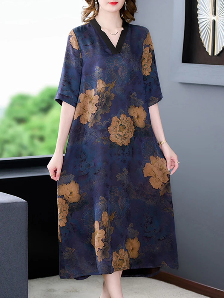 Women Floral Natural Silk V-Neck Midi Dress Summer Fashion Light Elegant Loose Prom Dress 2023 Korean Vintage Evening Vestidos
Women Floral Natural Silk V-Neck Midi Dress Summer Fashion Light Elegant Loose Prom Dress 2023 Korean Vintage Evening Vestidos