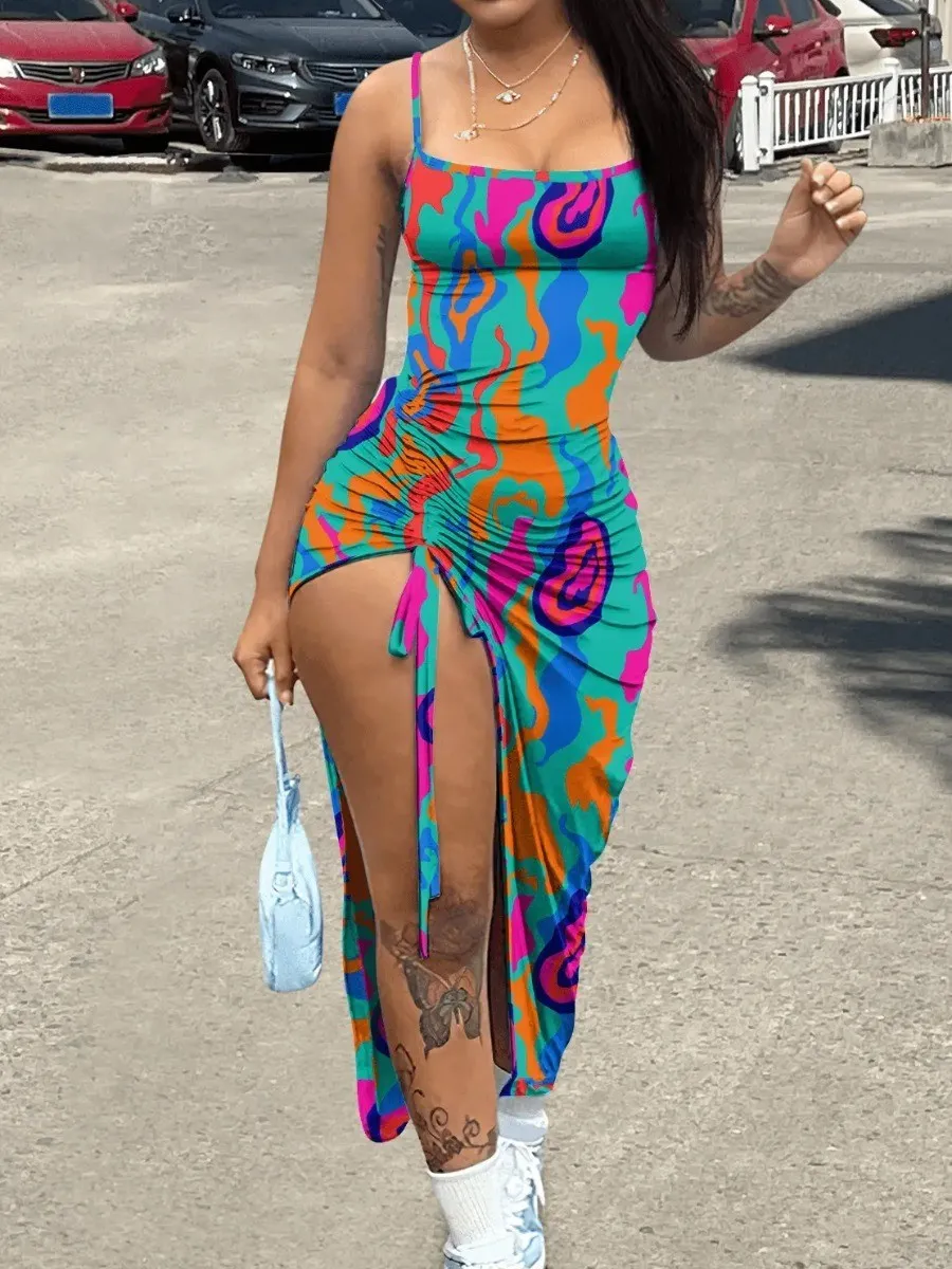 LW Women Maxi Dresses SXY Mixed Print Drawstring Thigh Slit Bodycon Dress Strap Sleeveless summer Party Club Fashion Slim dress
LW Women Maxi Dresses SXY Mixed Print Drawstring Thigh Slit Bodycon Dress Strap Sleeveless summer Party Club Fashion Slim dress