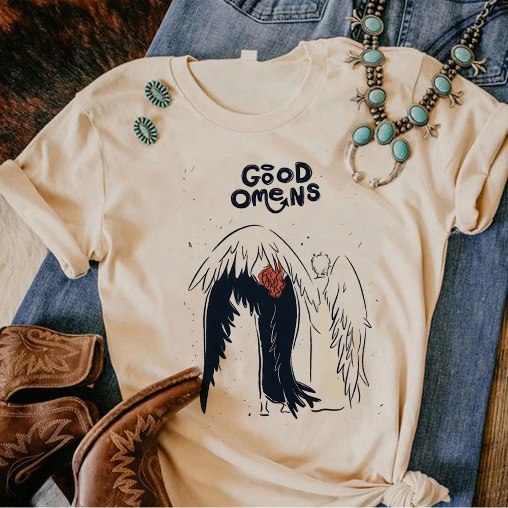 

Женская комиксная футболка Good Omens, уличная одежда для девушек с графическим принтом Манга