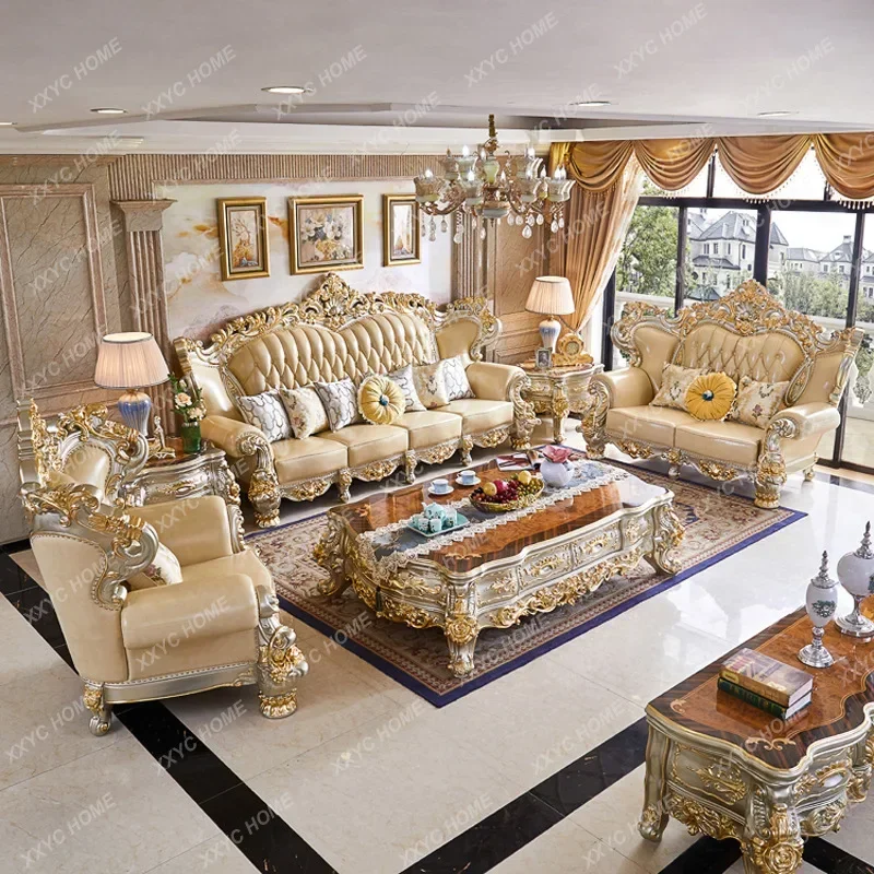 Sofa Leather Solid Wood High-End Villa Living Room Set Solid Wood Carved Large Apartment
Sofa Leather Solid Wood High-End Villa Living Room Set Solid Wood Carved Large Apartment