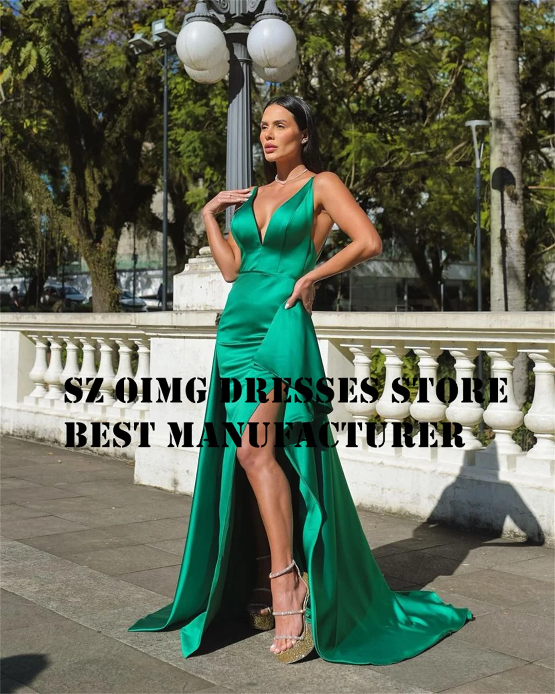 OIMG Elegant Simple Satin Prom Dresses Sexy Deep V-Neck A-Line High Split Green Backless Women Evening Gowns Formal Party Dress
OIMG Elegant Simple Satin Prom Dresses Sexy Deep V-Neck A-Line High Split Green Backless Women Evening Gowns Formal Party Dress
