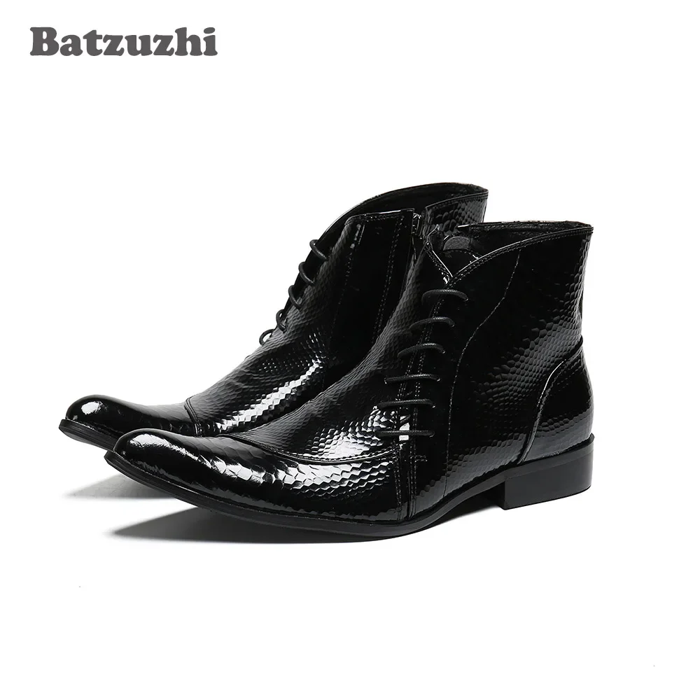 

Batzuzhi Japanese Style Fashion Men Boots Pointed Toe Zip Black Leather Dress Boots Business/Party Bota Masculina, Big Size US12