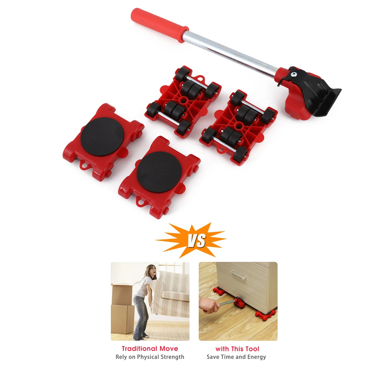

New Heavy Duty Furniture Lifter Transport Tool Furniture Mover set 4 Move Roller 1 Wheel Bar for Lifting Moving Furniture Helper
