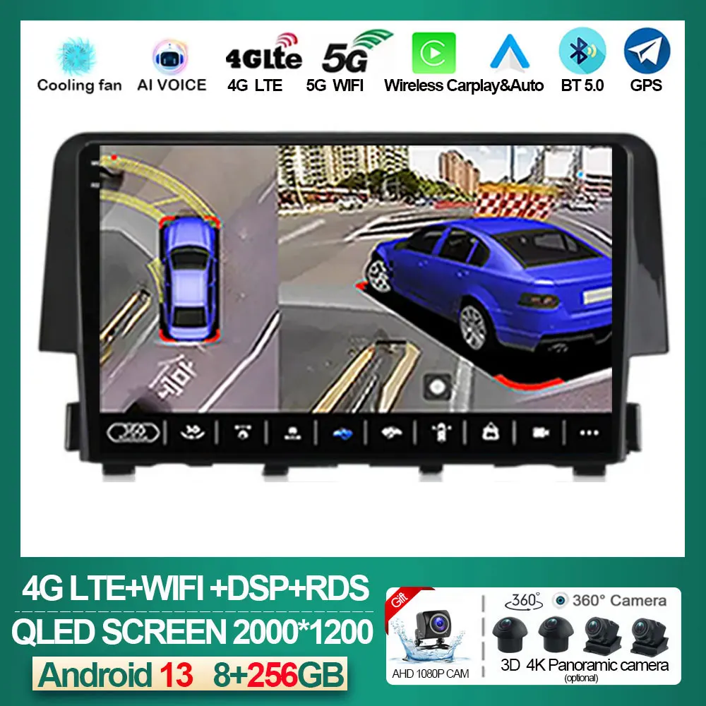 

Android 13 Car Multimedia DSP For Honda Civic 10th 2016 - 2021 Radio Video Navigation Stereo Head Unit QLED Screen Carplay DVD