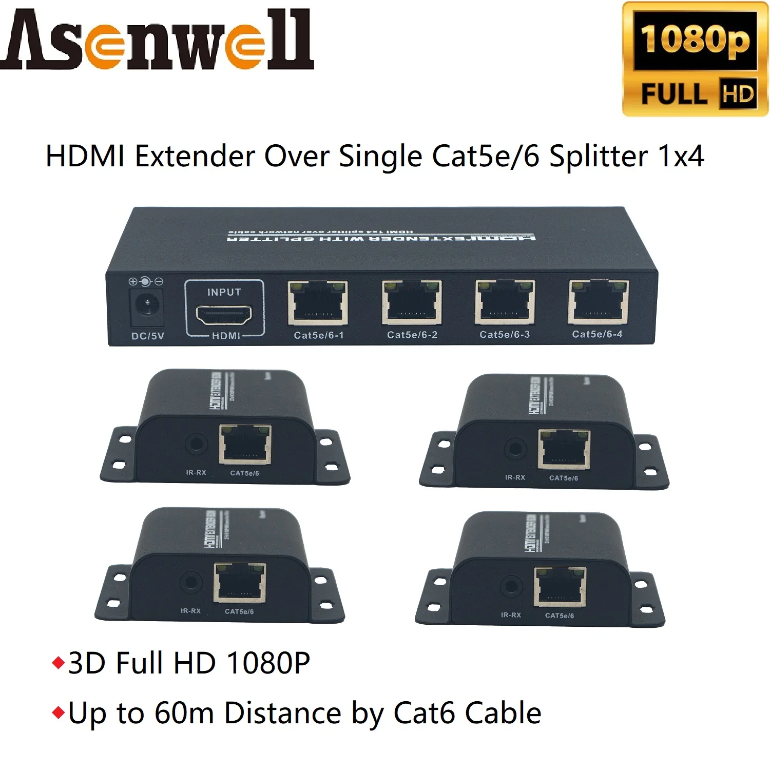 HDMI Splitter Extender 1x4 60m By Signal Cat5e 6 RJ45 Up to 200Feet IR Cable 1080P 3D HDMI Transmitter Receiver HD for PS4 HD TV
HDMI Splitter Extender 1x4 60m By Signal Cat5e 6 RJ45 Up to 200Feet IR Cable 1080P 3D HDMI Transmitter Receiver HD for PS4 HD TV