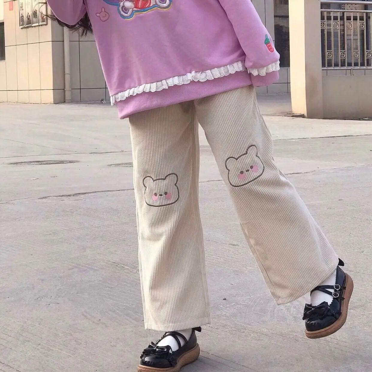 Autumn And Winter Lns Japanese Soft Girls Cute Embroidered Bear StudentsLloose And Versatile Casual straight wide leg pants wome
Autumn And Winter Lns Japanese Soft Girls Cute Embroidered Bear StudentsLloose And Versatile Casual straight wide leg pants wome