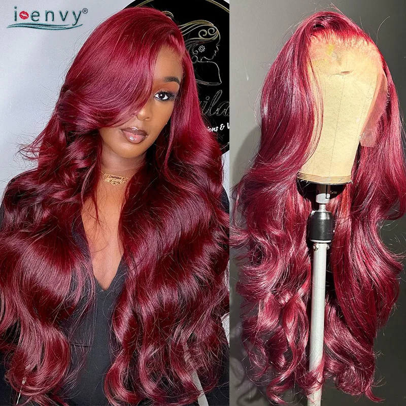 

99J Body Wave Wigs Burgundy Lace Front Wig 13X4 13X6 Hd Lace Frontal Wig Human Hair Wigs Pre Plucked 99J Red Colored Curly Wigs