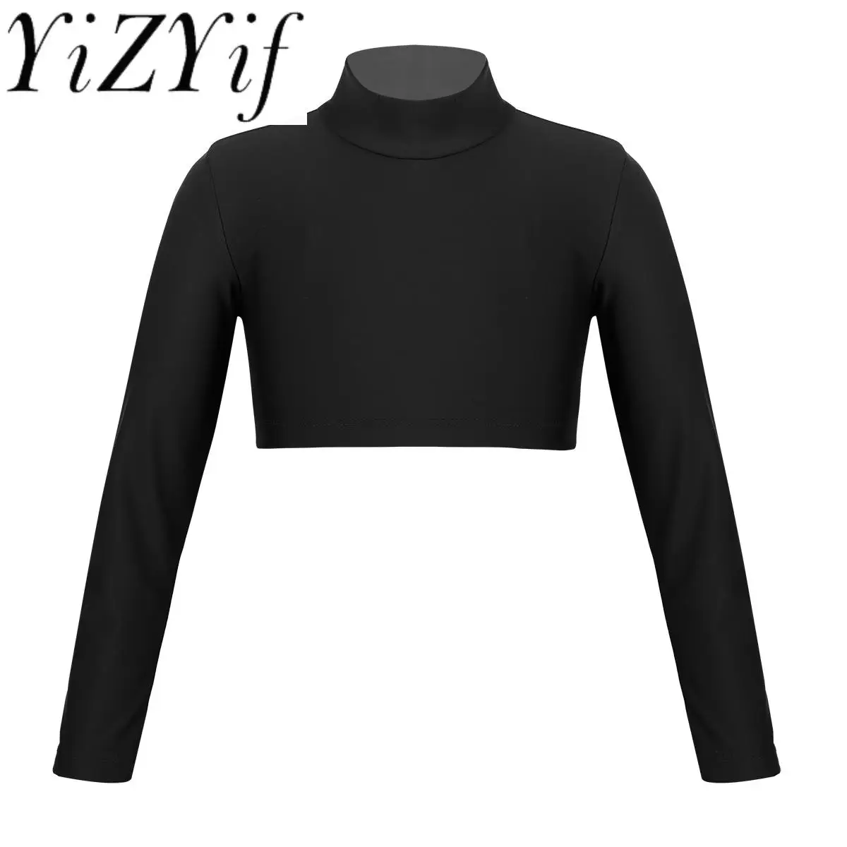 

Young Girls Tank Top Kids Dancewear Long Sleeves Mock Neck Crop Top Hip Hop Jazz Dance Clothes Basic Sports T-shirt Cropped Top