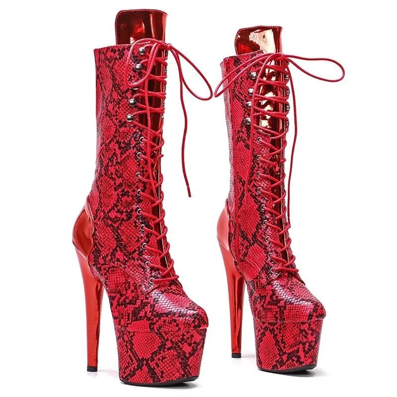 

Snake Grain New Fashion Women 17CM/7inches PU Upper Plating Platform Sexy High Heels Boots Pole Dance Shoes 123
