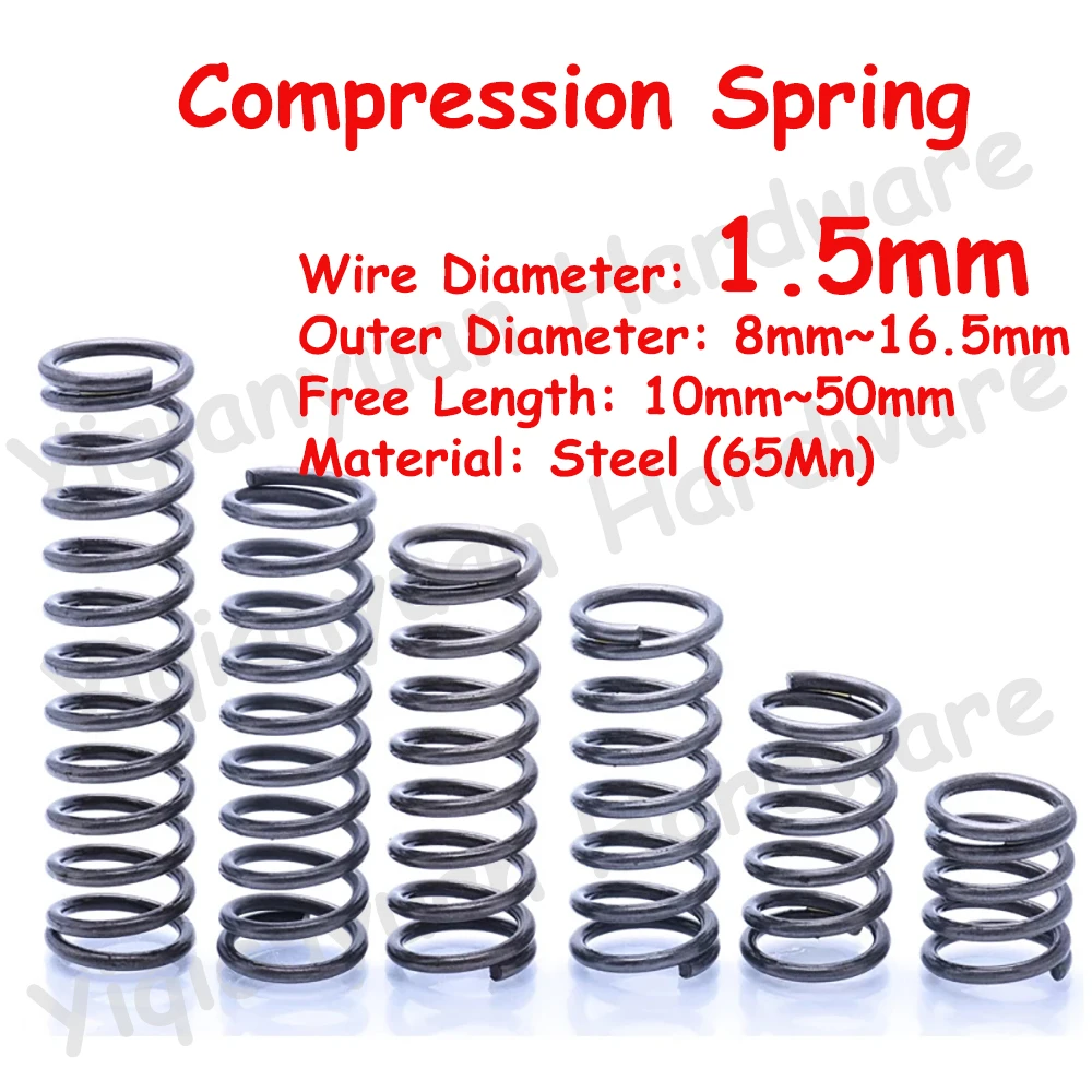 

10Pcs Wire Diameter φ1.5mm Cylidrical Coil Compression Spring Rotor Return Compressed Spring Release Pressure Spring Steel 65Mn