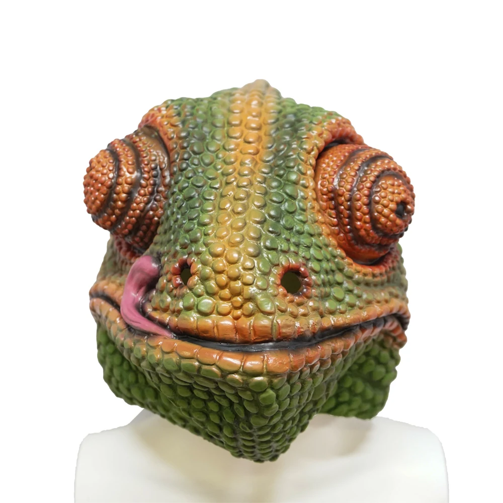 

Eraspooky Animal Mask Chameleon Full Face Mask Reptile Lizard Cosplay Latex Headgear Easter Halloween Carnival Party Props