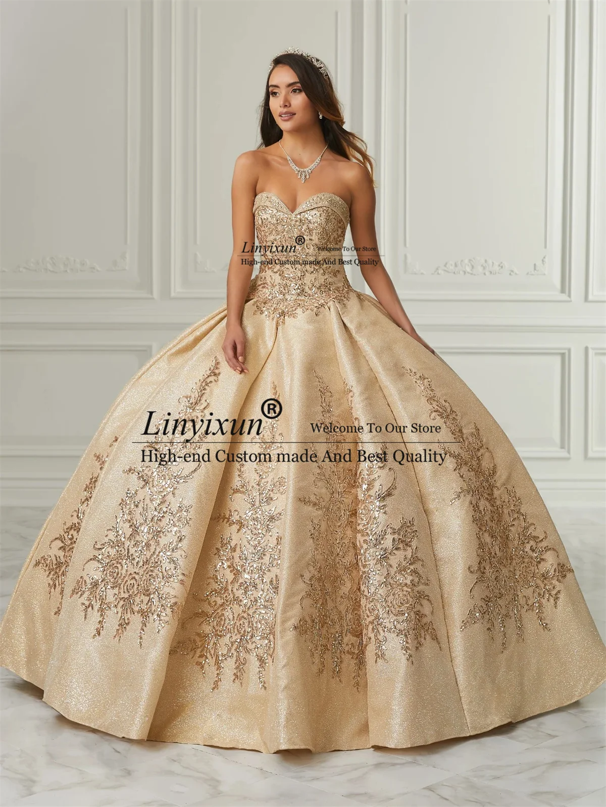 Glitter Stain Quinceanera Dress With Appliques Sequins Ball Gown Sweet 16 Birthday Gowns Lace Up Court Train Vestidos De 15 años
Glitter Stain Quinceanera Dress With Appliques Sequins Ball Gown Sweet 16 Birthday Gowns Lace Up Court Train Vestidos De 15 años