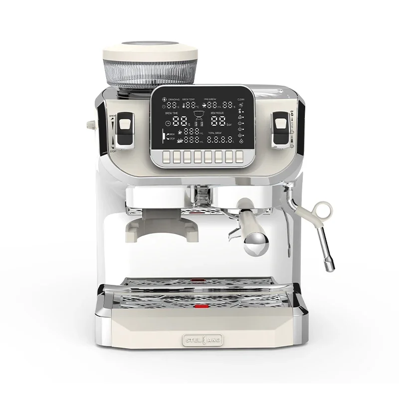 

New Italian Commercial Automatic Cappuccino Coffee Maker Cafe 15 Bar Pressure Espresso Machine With Grinder