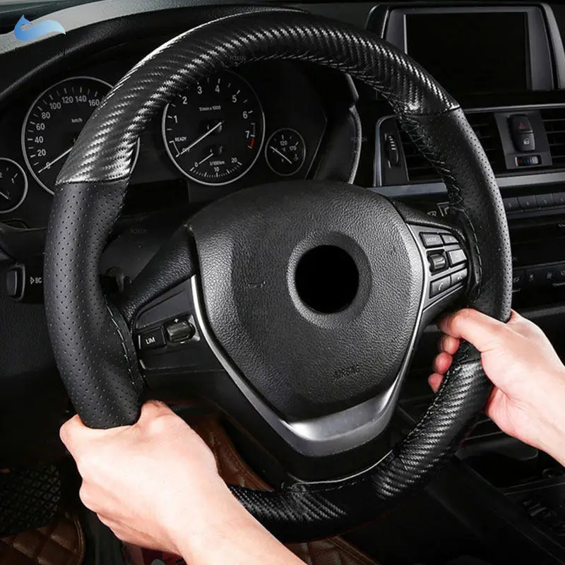 38cm Universal Steering Wheel Braid Cover w/ Needles And Thread Carbon Fiber + Perforated Leather Splice Covers Auto Accessories
38cm Universal Steering Wheel Braid Cover w/ Needles And Thread Carbon Fiber + Perforated Leather Splice Covers Auto Accessories
