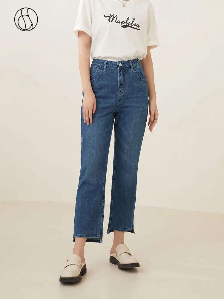 

DUSHU Classic Style Women's Nine-point Jeans Autumn 2022 New Casual High Street High Waist Female Straight Tube Cropped Pants