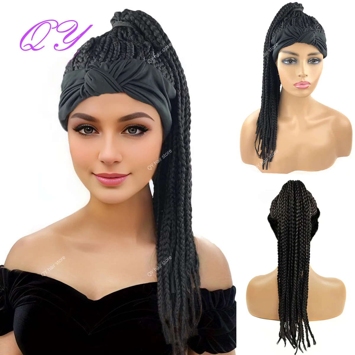 

Synthetic Women's Headband Braid Wigs Black Soft African Long Plait Wig For Women Horsetail Dreadlock Mechanism Full Wig