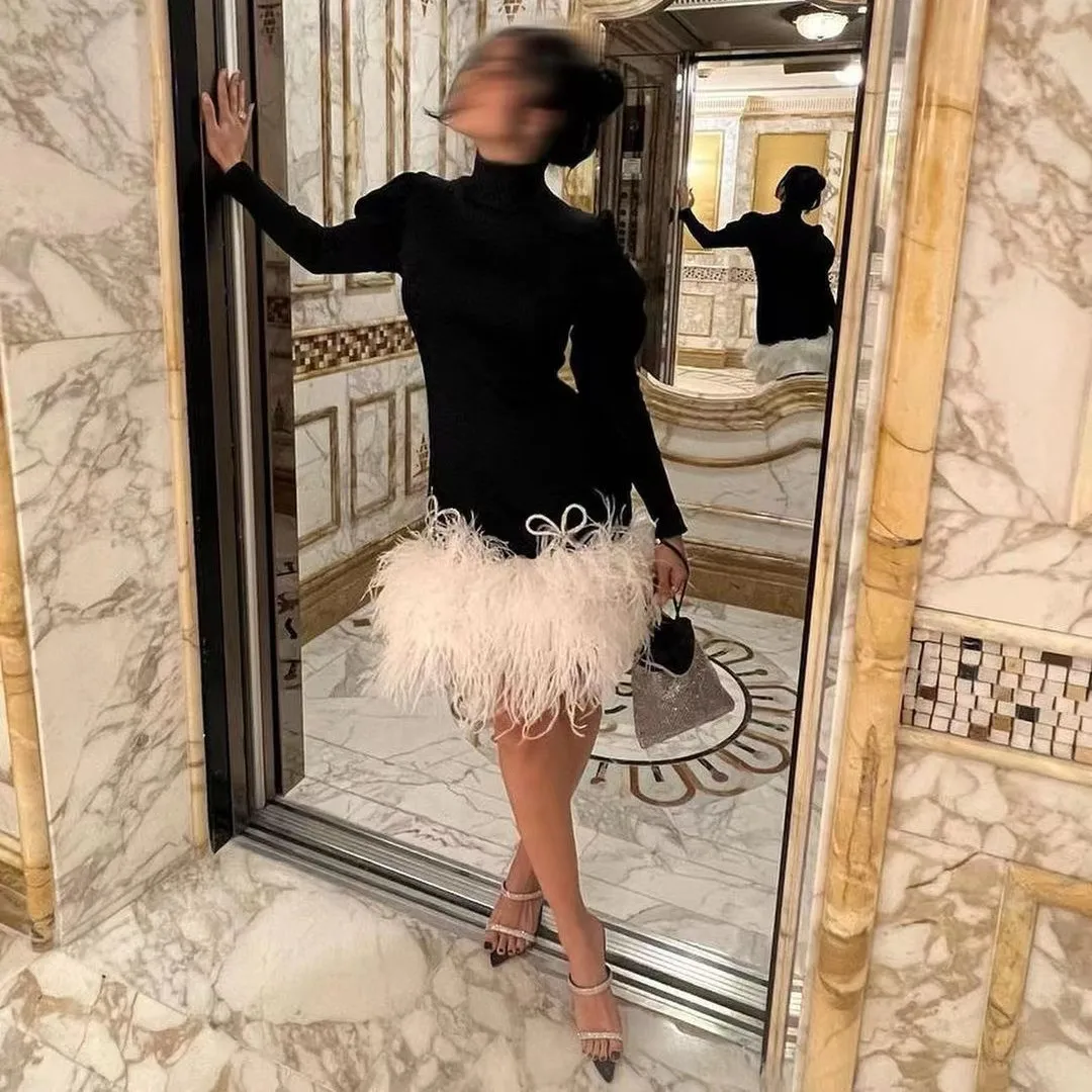 Fashionvane Black High Collar Cocktail Dresses Long Sleeves Women Wear Luxury Feathers Edge Short/Mini Night Party Prom Gowns
Fashionvane Black High Collar Cocktail Dresses Long Sleeves Women Wear Luxury Feathers Edge Short/Mini Night Party Prom Gowns