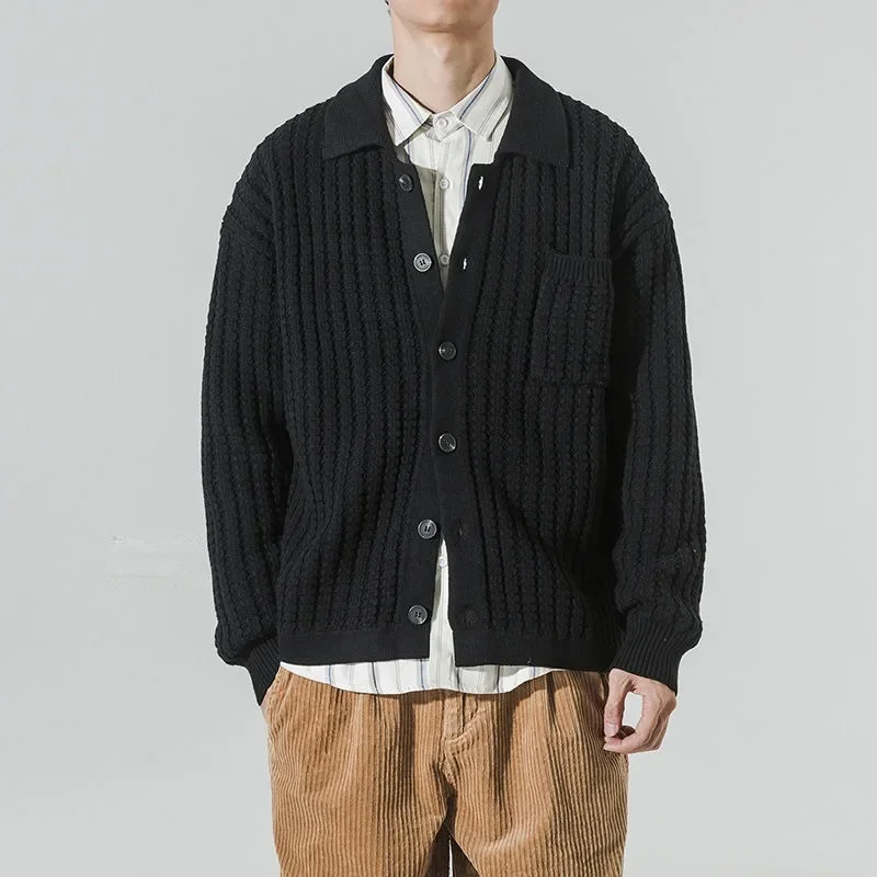 

2023 Autumn And Winter Knitted Cardigan Y2K Men's Knit Korean Lapel Loose Thom Browne Clothing Casual Sweaters Jacket Cardigan.