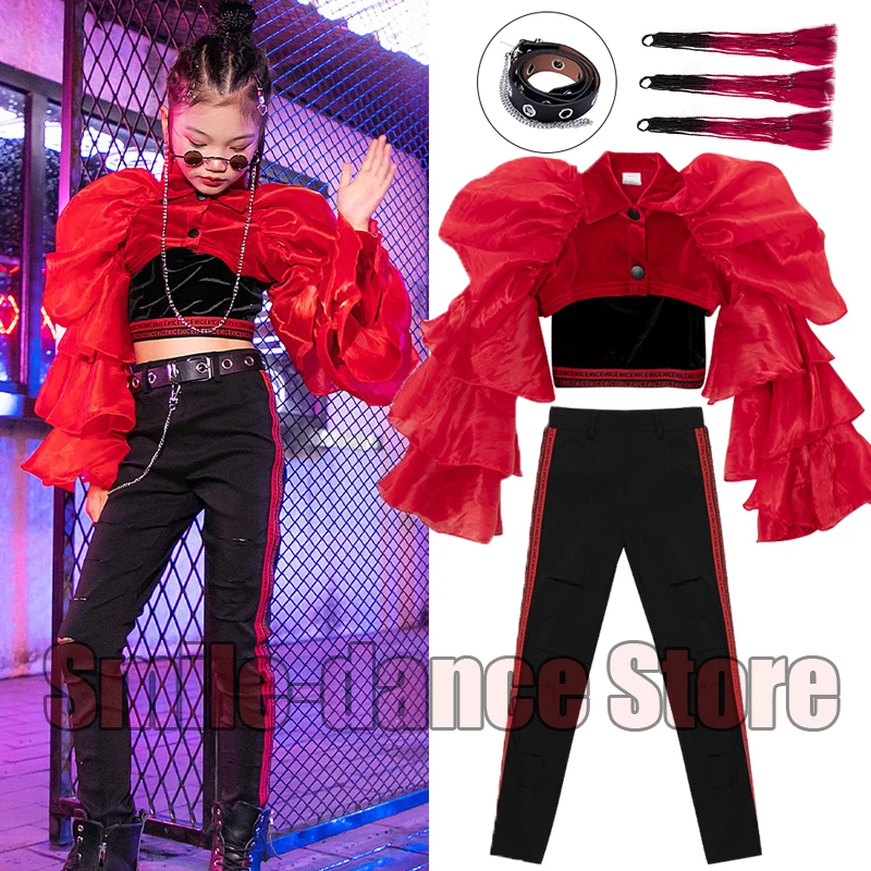 

Wings Shoes Stage Performance Party Gift Cool Fashion Red Black Jazz Hiphop Suit Children Street Dance Girls Korean Kids Uniform