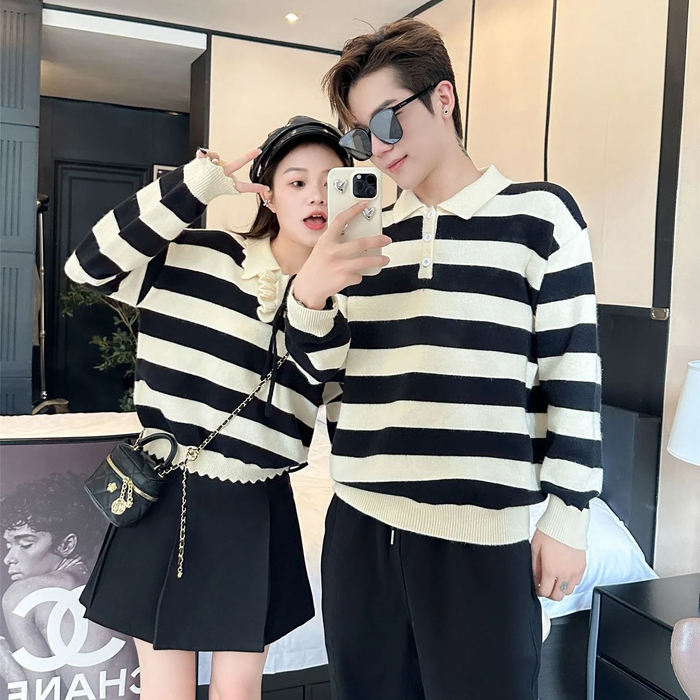 

Father and Son Sweater Polo Shirts Mother Daughter Matching Clothes Skirt Family Autumn Winter Knitted Long Sleeve Jumper Tops
