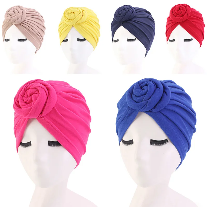 

Creative Donut Turban Caps For Women Stretch Hijab Cap Muslim Soft Cotton Headscarf Bonnet Hats Solid Color Headband Headwrap