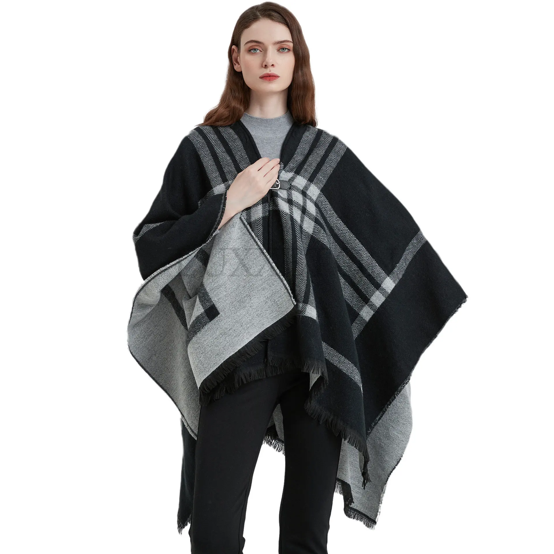 

New Designer Women Poncho Cape Open Front Cardigan Wrap Shawl Knitted Cashmere Coat Female Spring Autumn Capes Ponchos