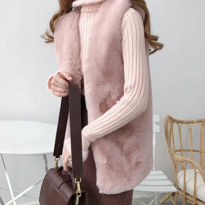 

Autumn Winter New 2023 Women Faux Fox Fur Fur Coat Mid-Length Waistcoat Fashion Vest Female Casual Keep Warm Temperament Outwear