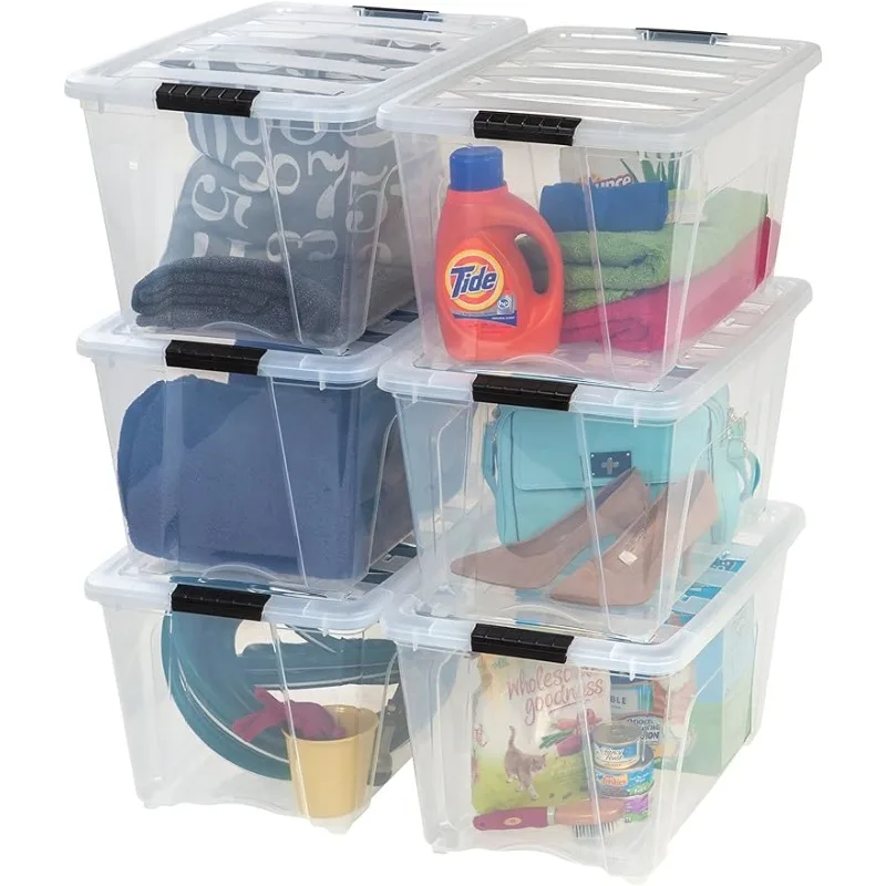 

IRIS USA 53 Quart Stackable Plastic Storage Bins with Lids and Latching Buckles, 6 Pack - Clear, Containers with Lids and Latche