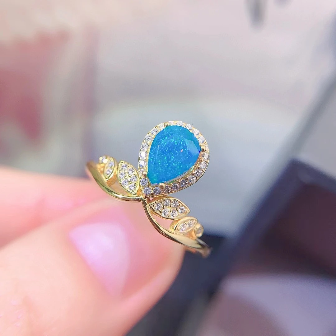 

Винтажное кольцо с голубым опалом 5 мм * 7 мм 0.5ct, кольцо с короной из натурального окрашенного опала, серебро 925 пробы, ювелирные изделия с 3-мя слоями позолоченного 18-каратного золота, сохраняющие сияние