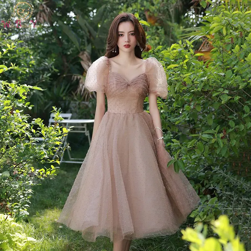 Pink Dot Tulle Prom Dress Tea Length Puffy Cap Sleeves A Line Sweetheart Elegant Evening Gown Party Dress In Stock
Pink Dot Tulle Prom Dress Tea Length Puffy Cap Sleeves A Line Sweetheart Elegant Evening Gown Party Dress In Stock