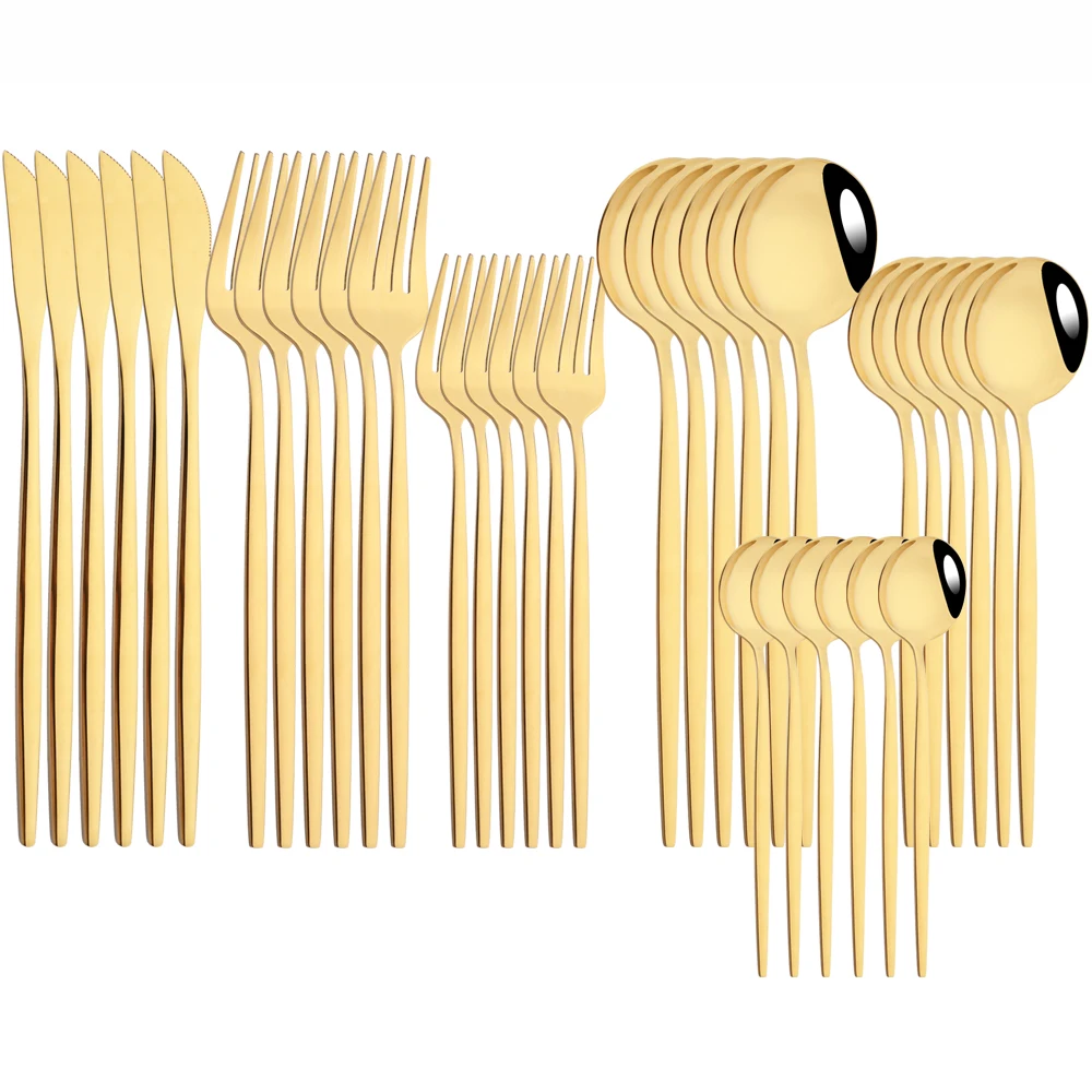 36Pcs Gold Cutlery Set Knife Dessert Fork Coffee Spoon Dinnerware Set Stainless Steel Dinner Tableware Western Kitchen Flatware
36Pcs Gold Cutlery Set Knife Dessert Fork Coffee Spoon Dinnerware Set Stainless Steel Dinner Tableware Western Kitchen Flatware