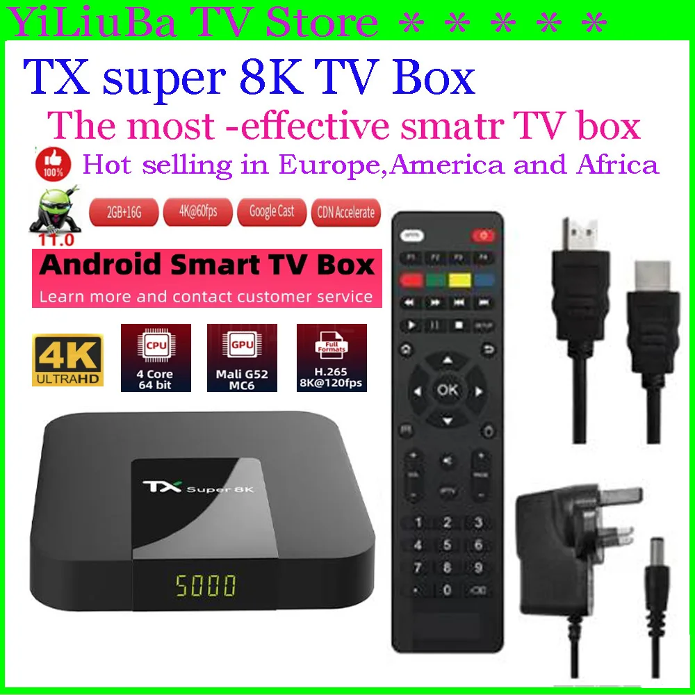 

[Genuine]TX super 8K TV box Hot selling Super Android11 Smart TV Box 2GB+16GB 4K UHD wifi Global Market Media Player Set Top Box