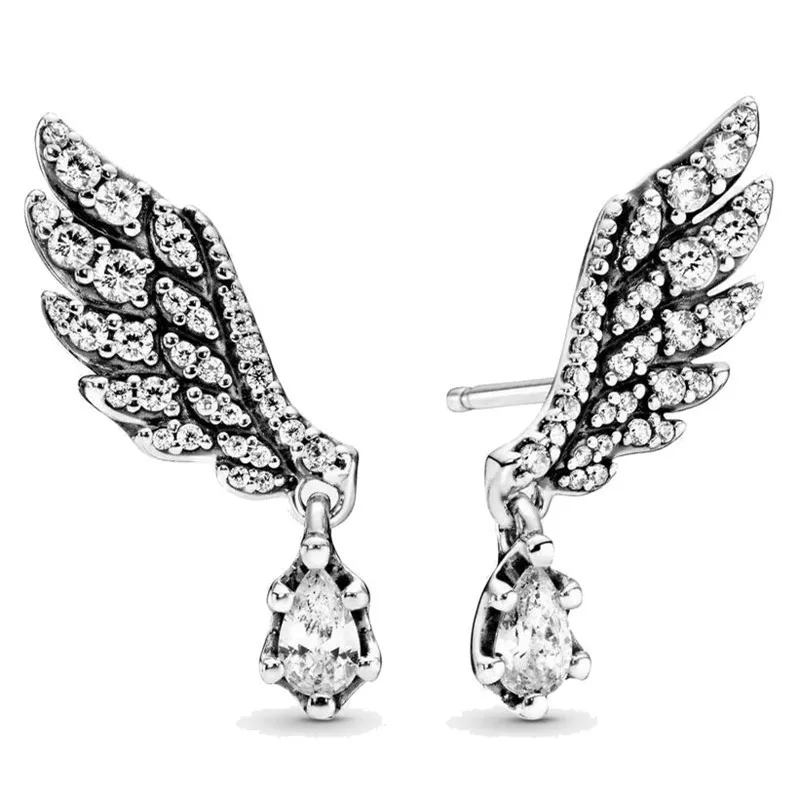 

Original Sparkling Angel Wings With Crystal Stud Earrings For Women 925 Sterling Silver Wedding Gift Fashion Jewelry