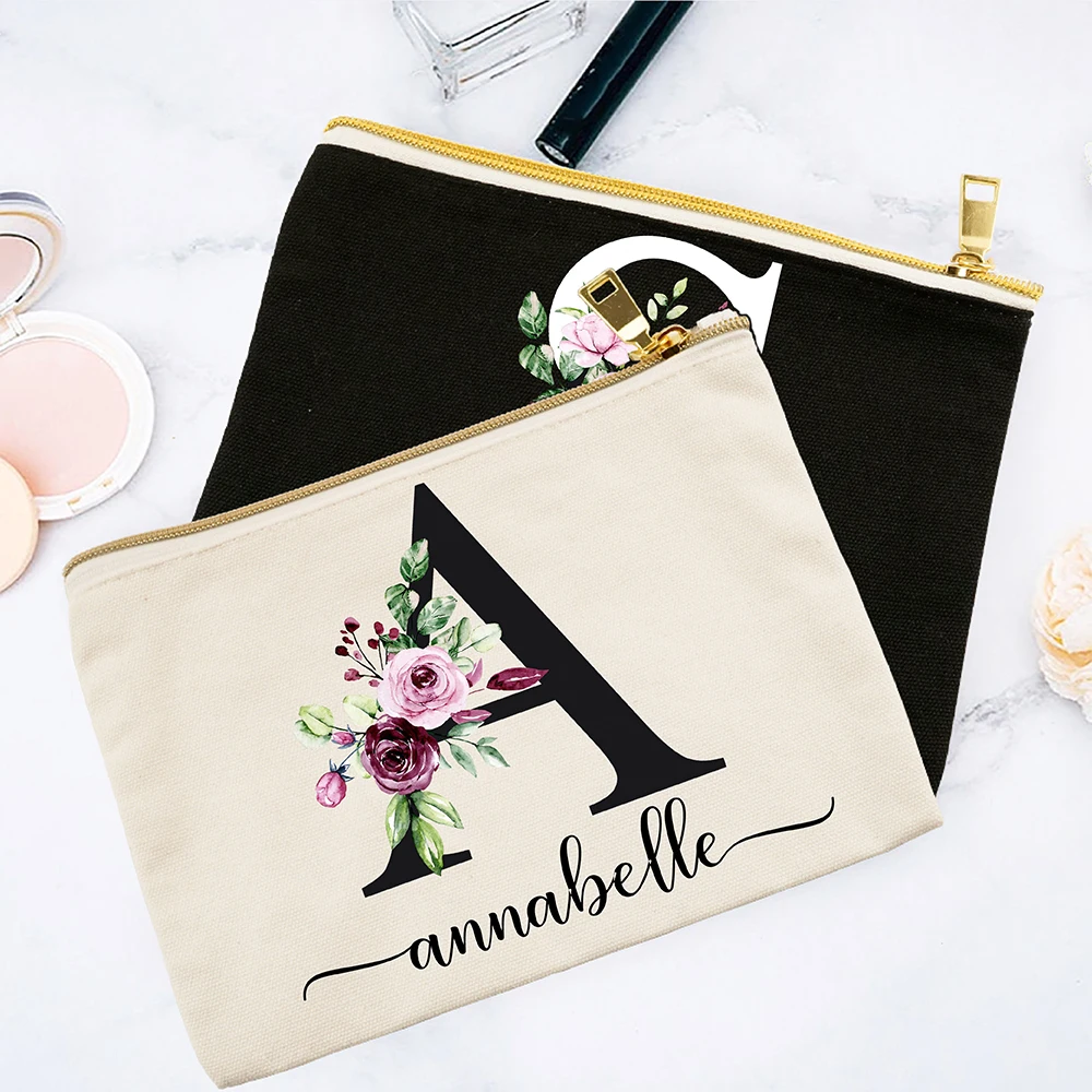Personalized Name Women Makeup Bag Black Alphabet Flower Canvas Cosmetic Cases Handbag Custom Name Travel Party Wedding Gifts
Personalized Name Women Makeup Bag Black Alphabet Flower Canvas Cosmetic Cases Handbag Custom Name Travel Party Wedding Gifts