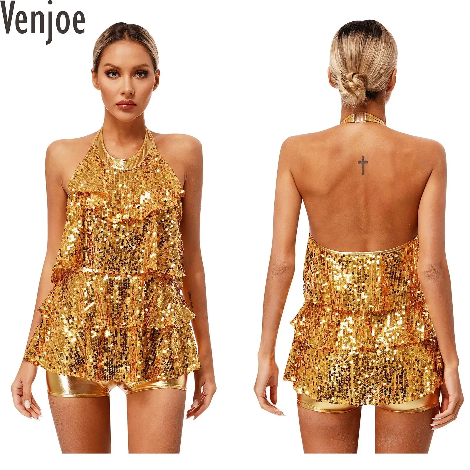 Женское боди для латиноамериканских танцев с блестками и лямкой на шее
Женское боди для латиноамериканских танцев с блестками и лямкой на шее