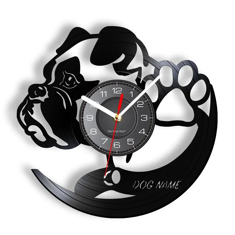 

Настенные часы с виниловой пластиной, персонализированные для домашнего декора, для зоомагазина, щенка, собаки, породы, с именем на заказ, музыкальный альбом