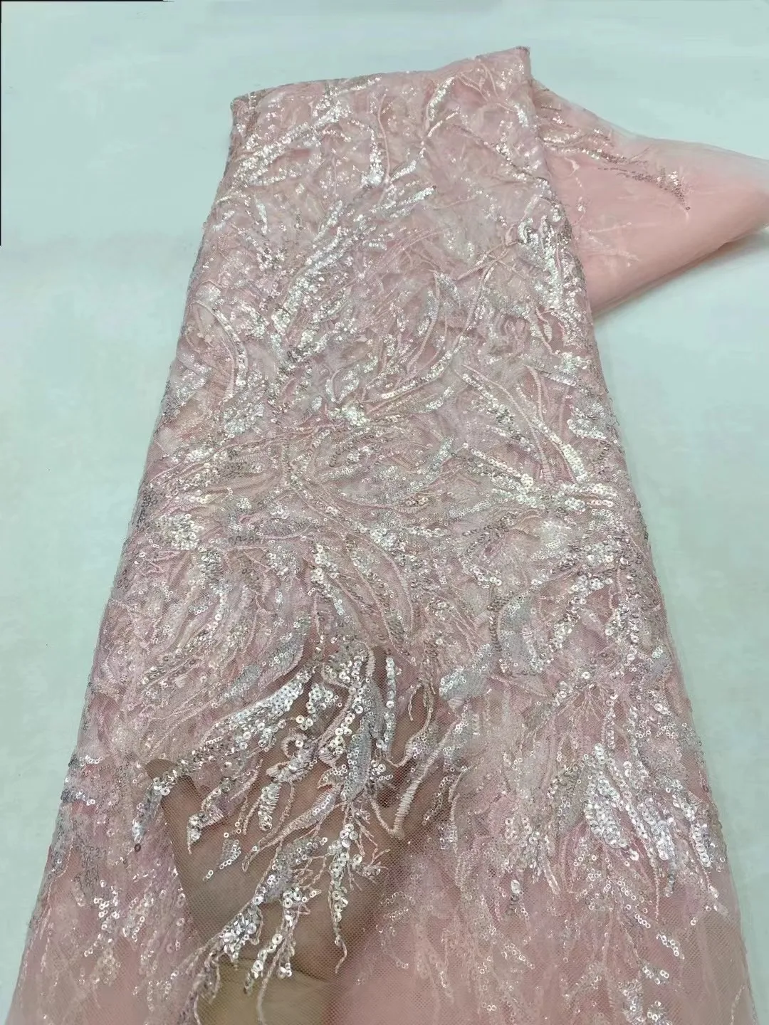 

Latest High Quality Fashion African White Embrordered Net Lace 3D Flower French Tullet Fabric With Sequins Party Evening Dress