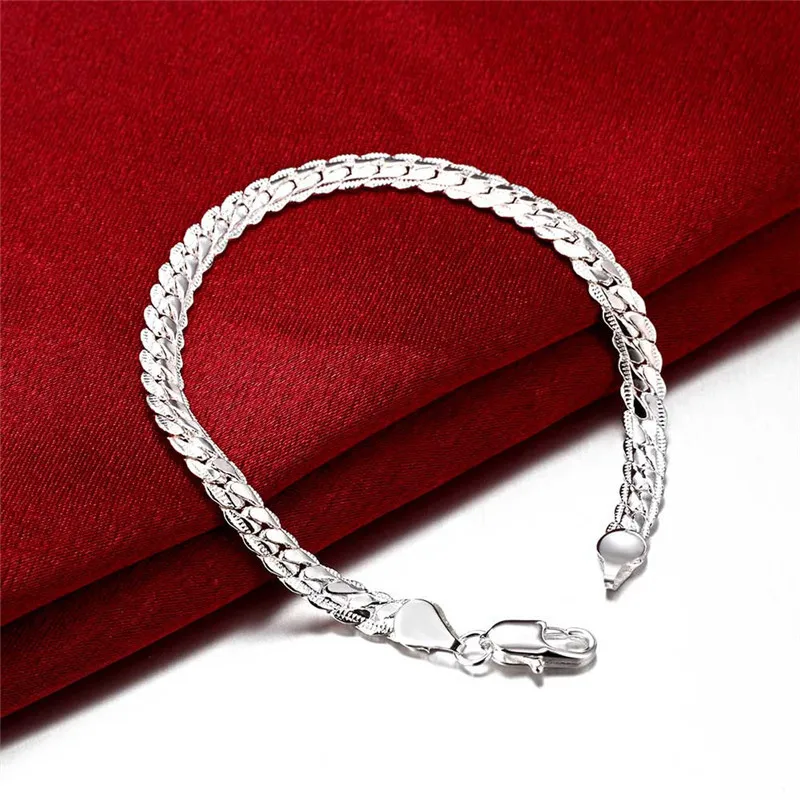 

925 Sterling Silver flat Rope Chain Bracelet, 5MM Men's Hand Chain, Fashion Bracelet for Women's Men, 18K Gold Plated Jewelry