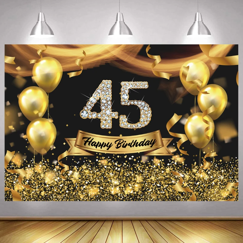 Gold 45th Photo Backdrop Woman Man Happy Birthday Party Balloon Decoration Diamond Photography Backgrounds Banner
Gold 45th Photo Backdrop Woman Man Happy Birthday Party Balloon Decoration Diamond Photography Backgrounds Banner