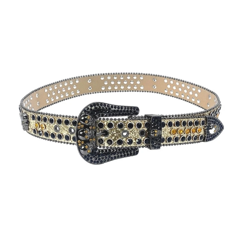 

Women Rhinestones Belt for Jeans Skull Studded Waist Belt Blingbling Belt for Pants Lady Waiststrap Cowboy Waistband