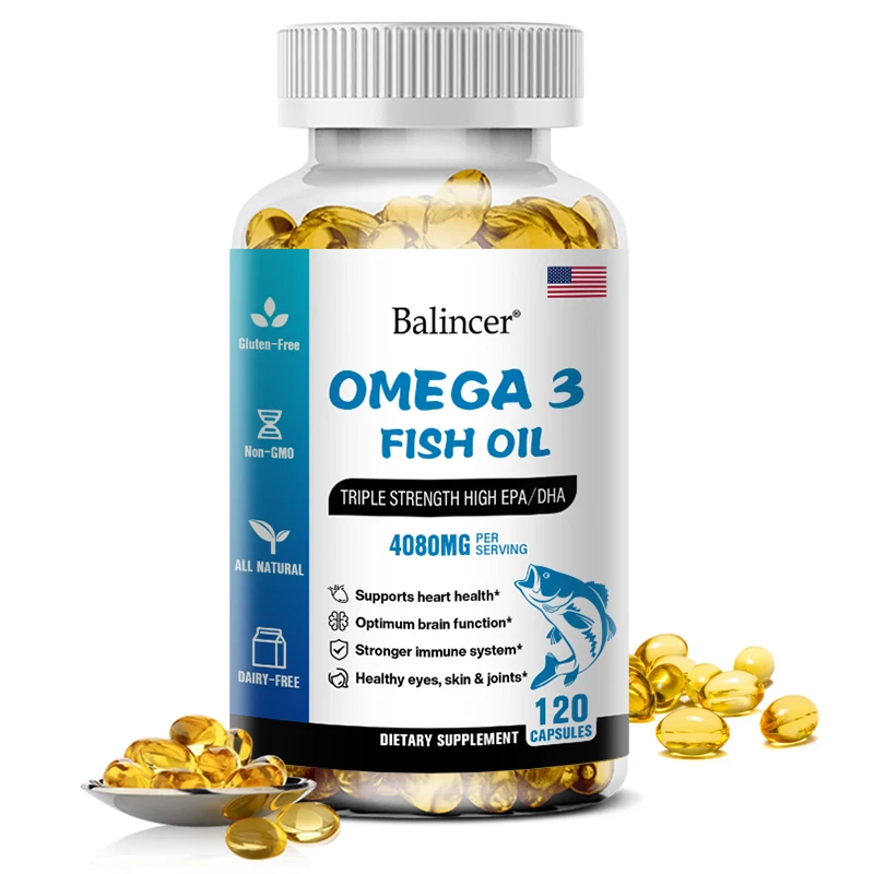 

Balincer Omega 3 Fish Oil Capsules Rich in DHA EPA Fishing Memory Heart Brain Bone Eyes Health Nutrition Free Shipping