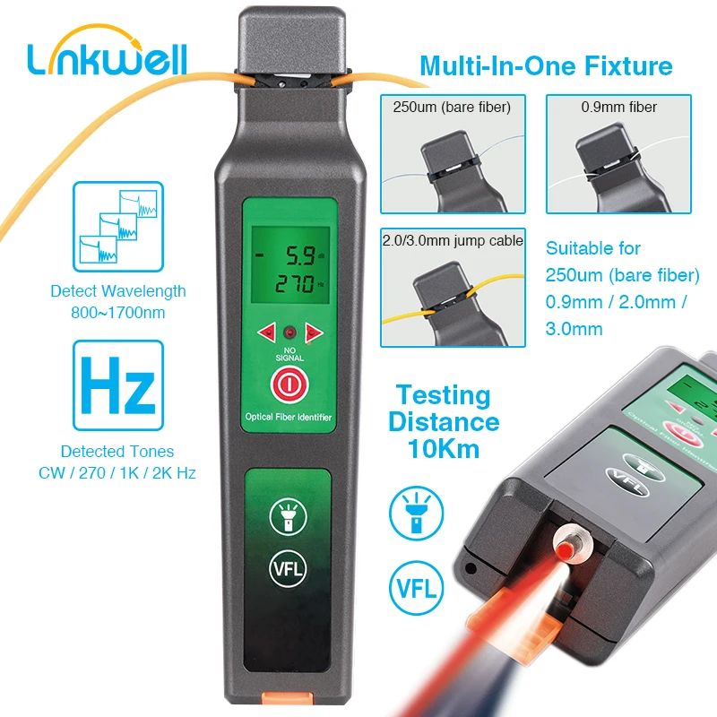 Fiber Optic Identifier+VFL+LED lightLive with Built in 10mw Visual Fault Locator 800-1700nm Fiber Optic FTTH Tool Identifier
Fiber Optic Identifier+VFL+LED lightLive with Built in 10mw Visual Fault Locator 800-1700nm Fiber Optic FTTH Tool Identifier