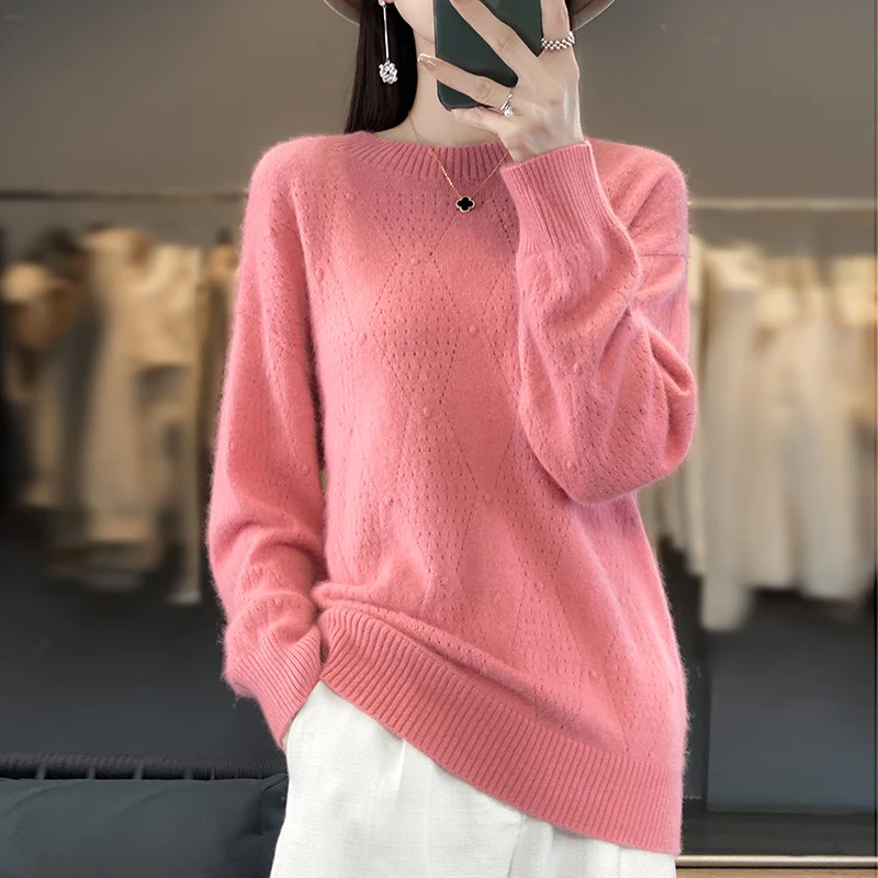 RONGYI 100% Pure Mink Cashmere Sweater Women's O Collar Long Sleeve Autumn and Winter Loose Knitting Pullover Solid Top
RONGYI 100% Pure Mink Cashmere Sweater Women's O Collar Long Sleeve Autumn and Winter Loose Knitting Pullover Solid Top